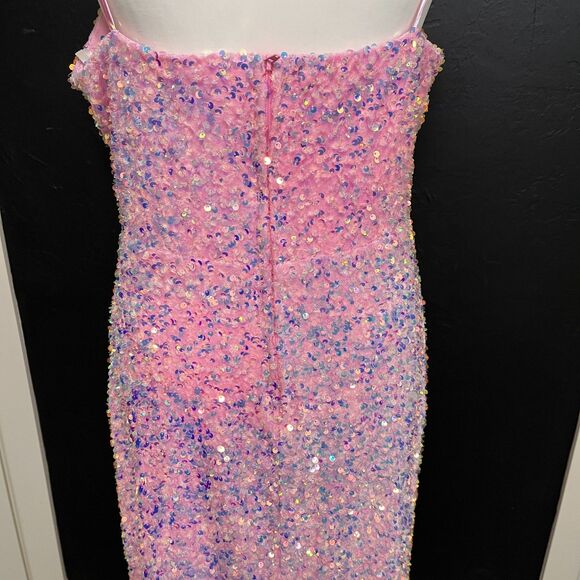 B. Smart Pink Iridescent Sequin Floor Length Dress Size 13 - Picture 9 of 15